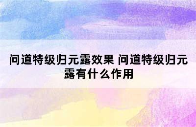 问道特级归元露效果 问道特级归元露有什么作用